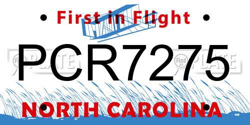 PCR7275 North Carolina License Plate