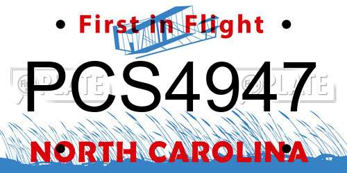 PCS4947 North Carolina License Plate