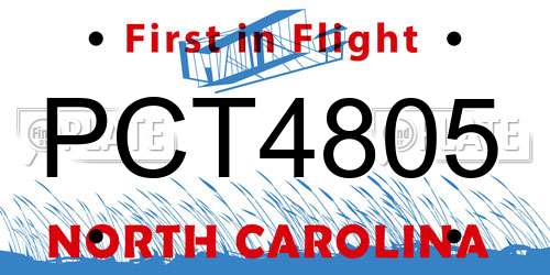 PCT4805 North Carolina License Plate