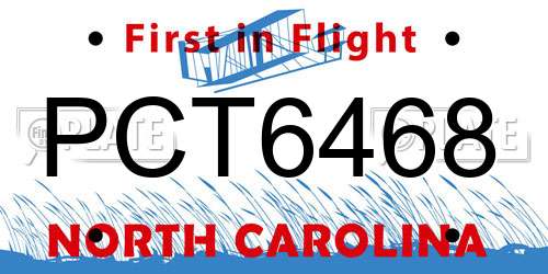 PCT6468 North Carolina License Plate