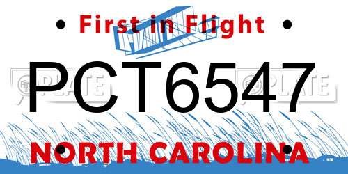 PCT6547 North Carolina License Plate
