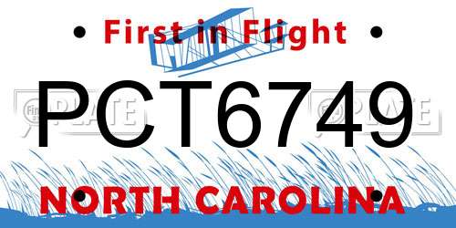PCT6749 North Carolina License Plate