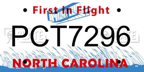 PCT7296 North Carolina License Plate