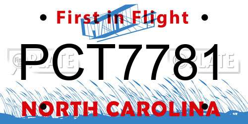 PCT7781 North Carolina License Plate