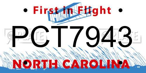PCT7943 North Carolina License Plate