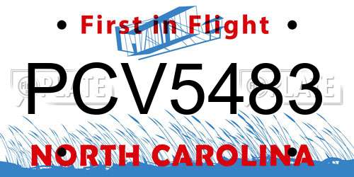 PCV5483 North Carolina License Plate
