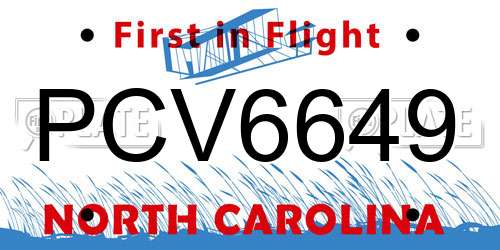 PCV6649 North Carolina License Plate