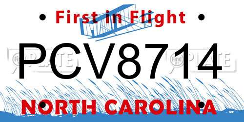 PCV8714 North Carolina License Plate