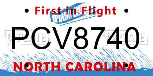 PCV8740 North Carolina License Plate