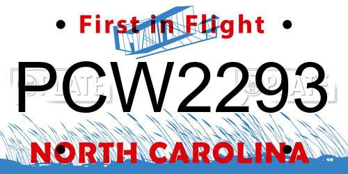 PCW2293 North Carolina License Plate