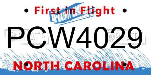PCW4029 North Carolina License Plate