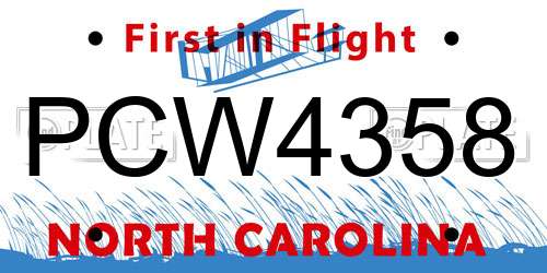 PCW4358 North Carolina License Plate