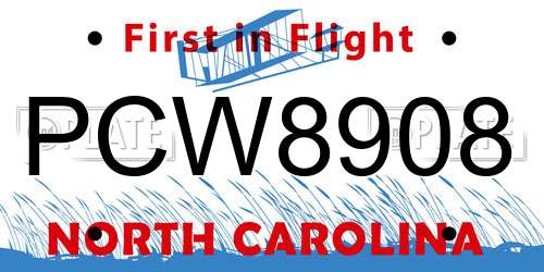 PCW8908 North Carolina License Plate