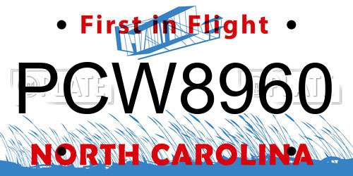 PCW8960 North Carolina License Plate