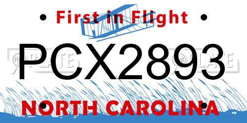 PCX2893 North Carolina License Plate