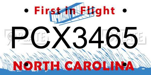 PCX3465 North Carolina License Plate