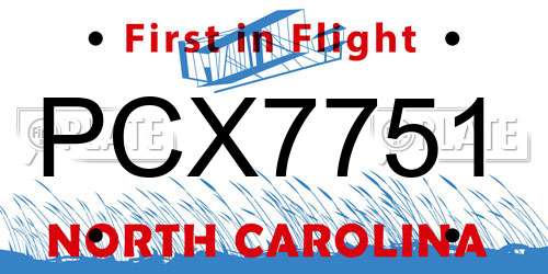 PCX7751 North Carolina License Plate