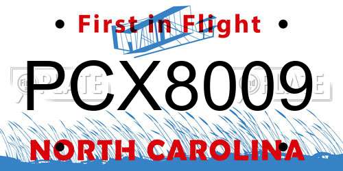 PCX8009 North Carolina License Plate
