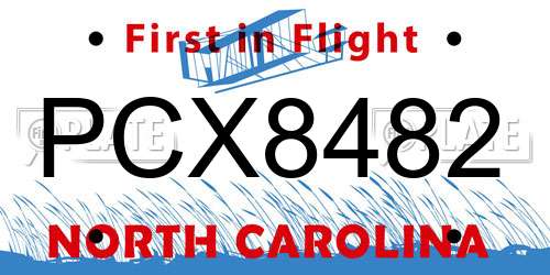 PCX8482 North Carolina License Plate