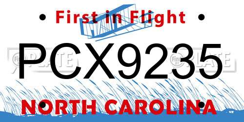 PCX9235 North Carolina License Plate