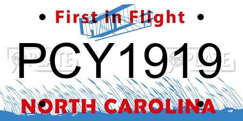 PCY1919 North Carolina License Plate