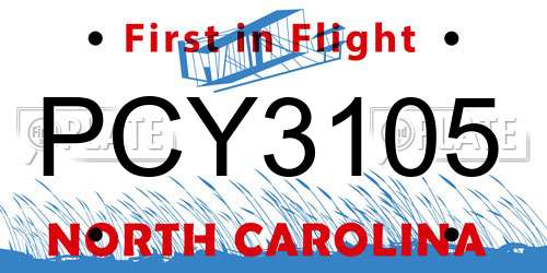 PCY3105 North Carolina License Plate