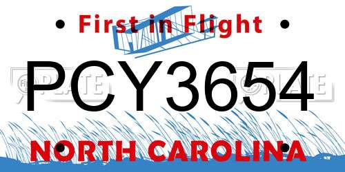 PCY3654 North Carolina License Plate