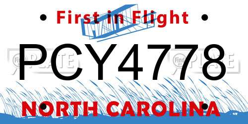 PCY4778 North Carolina License Plate