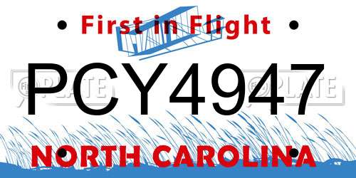 PCY4947 North Carolina License Plate