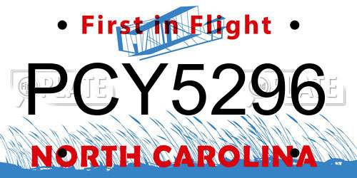 PCY5296 North Carolina License Plate