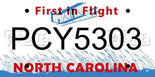 PCY5303 North Carolina License Plate