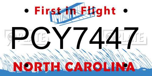 PCY7447 North Carolina License Plate