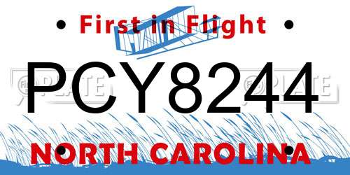 PCY8244 North Carolina License Plate