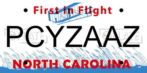 PCYZAAZ North Carolina License Plate