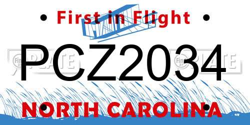 PCZ2034 North Carolina License Plate