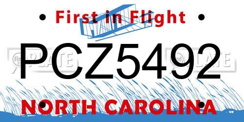 PCZ5492 North Carolina License Plate