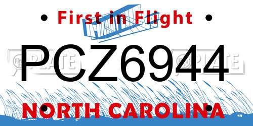 PCZ6944 North Carolina License Plate