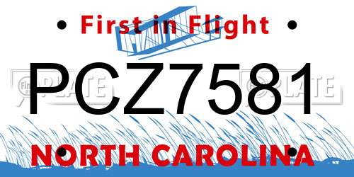 PCZ7581 North Carolina License Plate