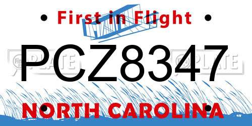 PCZ8347 North Carolina License Plate
