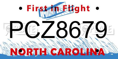 PCZ8679 North Carolina License Plate
