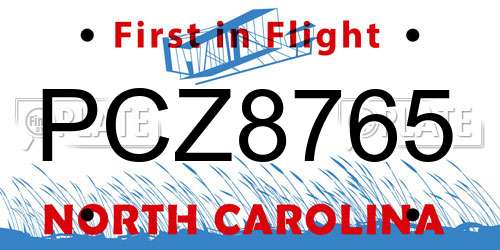 PCZ8765 North Carolina License Plate