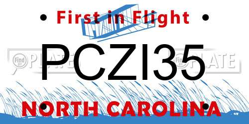 PCZI35 North Carolina License Plate