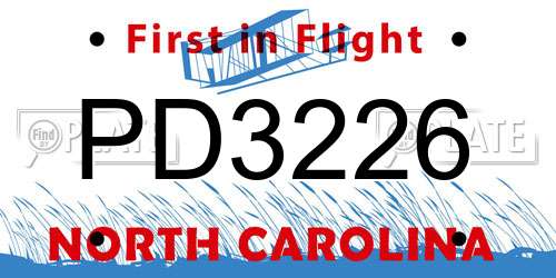 PD3226 North Carolina License Plate
