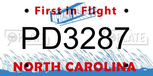 PD3287 North Carolina License Plate