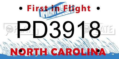 PD3918 North Carolina License Plate