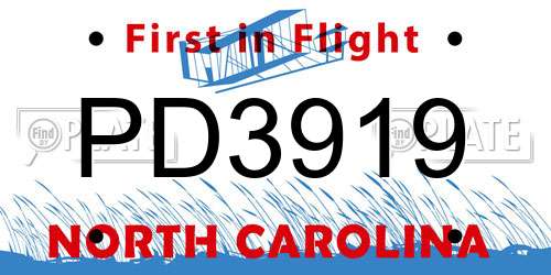 PD3919 North Carolina License Plate