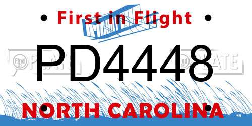 PD4448 North Carolina License Plate