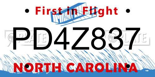 PD4Z837 North Carolina License Plate