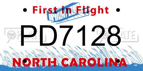 PD7128 North Carolina License Plate