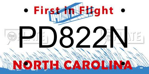 PD822N North Carolina License Plate